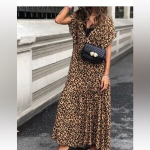 Zara Brown Leopard Print Maxi Dress